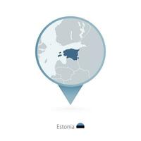 Map pin with detailed map of Estonia and neighboring countries. vector