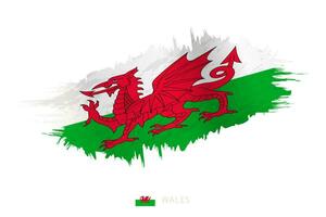 Painted brushstroke flag of Wales with waving effect. vector