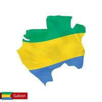 Gabon map with waving flag of country. vector