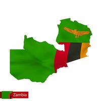 Zambia mapa con ondulación bandera de país. vector