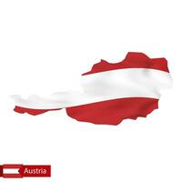 Austria mapa con ondulación bandera de Austria. vector