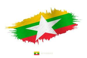 Painted brushstroke flag of Myanmar with waving effect. vector