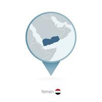 Map pin with detailed map of Yemen and neighboring countries. vector