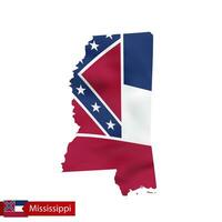 Mississippi state map with waving flag of US State. vector