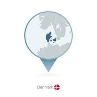 Map pin with detailed map of Denmark and neighboring countries. vector