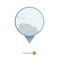 Map pin with detailed map of Grenada and neighboring countries. vector