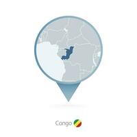 Map pin with detailed map of Congo and neighboring countries. vector