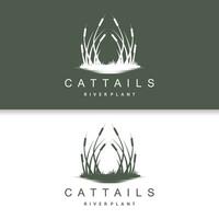 Creek and Cattail River Logo, Simple Minimalist Grass Design for Business Brand vector