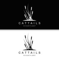 Creek and Cattail River Logo, Simple Minimalist Grass Design for Business Brand vector