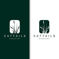 Creek and Cattail River Logo, Simple Minimalist Grass Design for Business Brand vector