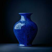 a blue vase sitting on a table AI Generative photo