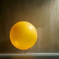 a yellow balloon sitting on a floor AI Generative photo