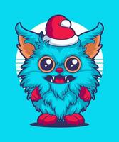 Christmas Monster Wearing Santa Claus Hat 09. Cartoon Illustration Style. vector