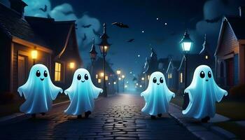 cute ghosts walking down the street  halloween night photo