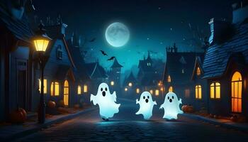 cute ghosts walking down the street  halloween night photo