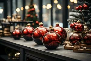 Modern store shop counter with festive christmas home decoration. AI generated photo