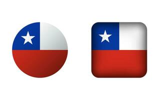 Flat Square and Circle Chile National Flag Icons vector