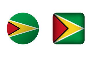 Flat Square and Circle Guyana National Flag Icons vector