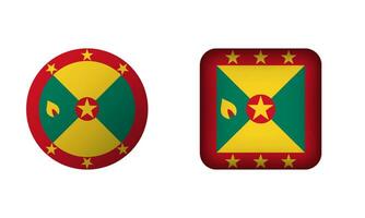 Flat Square and Circle Grenada National Flag Icons vector