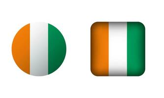 Flat Square and Circle Ivory Coast Flag Icons vector