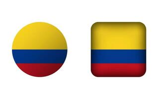 Flat Square and Circle Colombia National Flag Icons vector