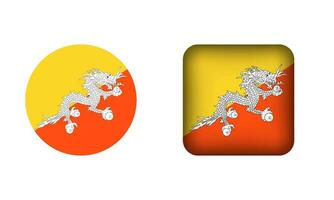 Flat Square and Circle Bhutan National Flag Icons vector