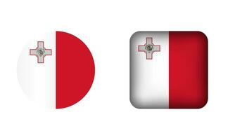 Flat Square and Circle Malta Flag Icons vector