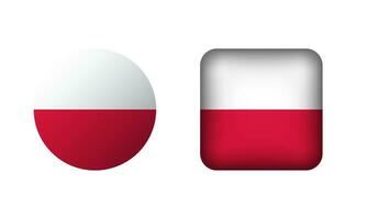 Flat Square and Circle Poland National Flag Icons vector