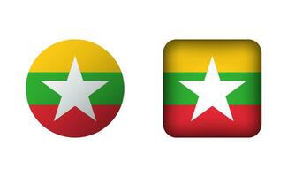 Flat Square and Circle Myanmar Flag Icons vector