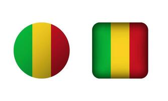 Flat Square and Circle Mali National Flag Icons vector