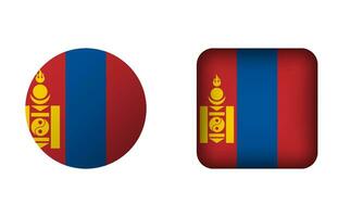 Flat Square and Circle Mongolia Flag Icons vector