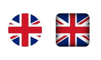 Flat Square and Circle United Kingdom Flag Icons vector