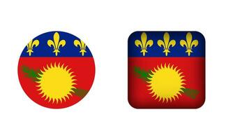 Flat Square and Circle Guadeloupe Flag Icons vector
