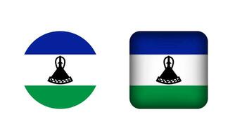 Flat Square and Circle Lesotho Flag Icons vector