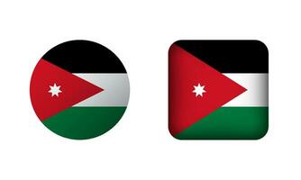 Flat Square and Circle Jordan National Flag Icons vector