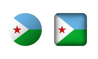 Flat Square and Circle Djibouti National Flag Icons vector