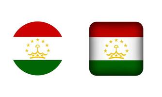 Flat Square and Circle Tajikistan Flag Icons vector