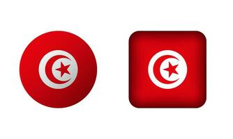 Flat Square and Circle Tunisia Flag Icons vector