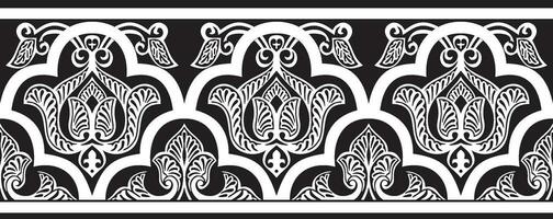 Vector monochrome seamless oriental national ornament. Endless ethnic floral border, arab peoples frame. Persian painting
