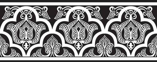 Vector monochrome seamless oriental national ornament. Endless ethnic floral border, arab peoples frame. Persian painting