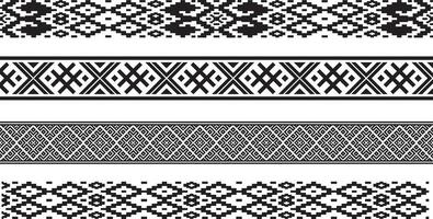 Vector set of monochrome seamless Belarusian national ornament. Ethnic endless black border, Slavic peoples frame.