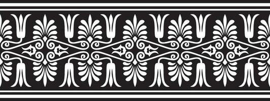 Vector black monochrome seamless ornament of ancient Greece. Classic Endless pattern frame border Roman Empire