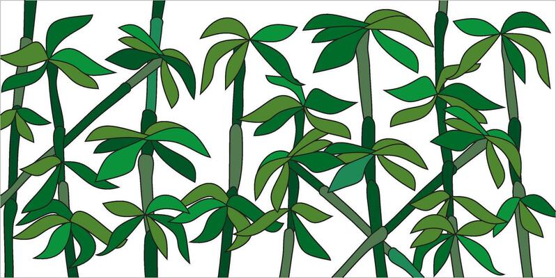 Stained glass vector template Bamboo. Green plant pattern on glass. Window transom for painting