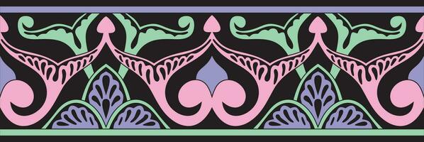 Vector colored seamless oriental national ornament. Endless ethnic floral border, arab peoples frame. Persian painting