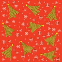 Vector red with green firs, snowflakes and stars seamless pattern. Festive wrapping for gifts for the New Year.