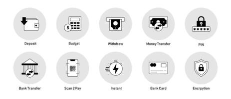 Banking and Payment Essentials. Essential icons for banking, payment, and budgeting purposes. vector