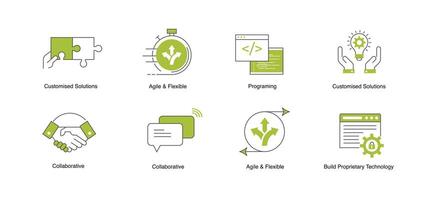 Agile and Flexible Programming Icons. Build Proprietary Technology with Custom Solutions vector