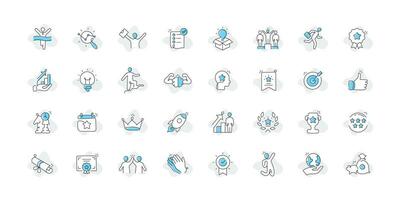 Icon set symbolizing the unlocking of achievements, emphasizing goal attainment, reaching success milestones, and the recognition of accomplishments. vector