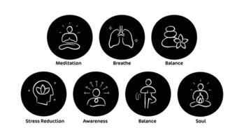 Mindfulness Icon Concepts - Meditation, Balance, Soul, Breath, Stress Reduction, Awareness, Body vector