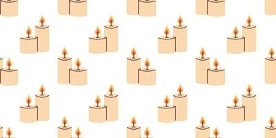 vector sin costura modelo con romántico velas con fuego. ardiente cera velas en blanco antecedentes. envase diseño.